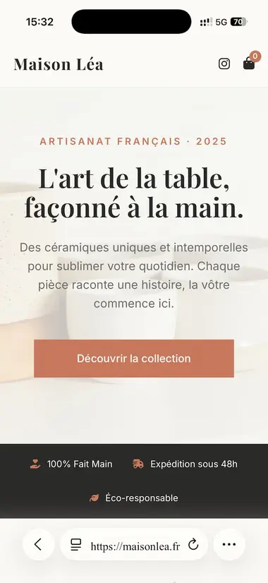 Version mobile de la landing page Maison Léa