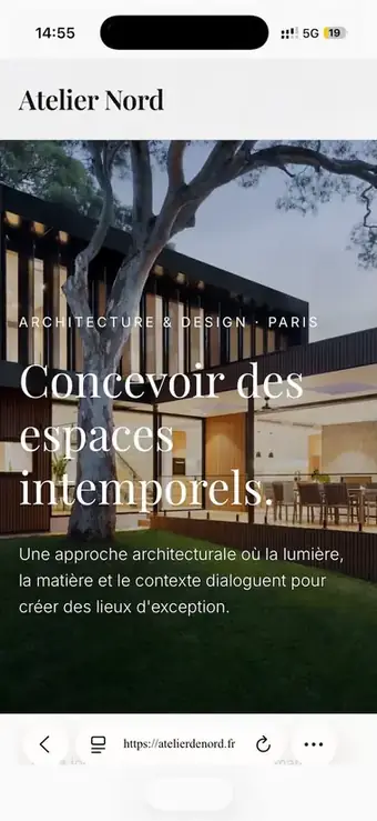 Version mobile de la landing page Atelier Nord